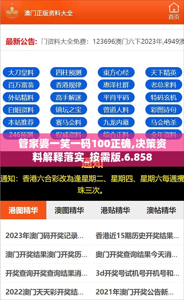 管家婆一笑一码100正确,决策资料解释落实_按需版.6.858